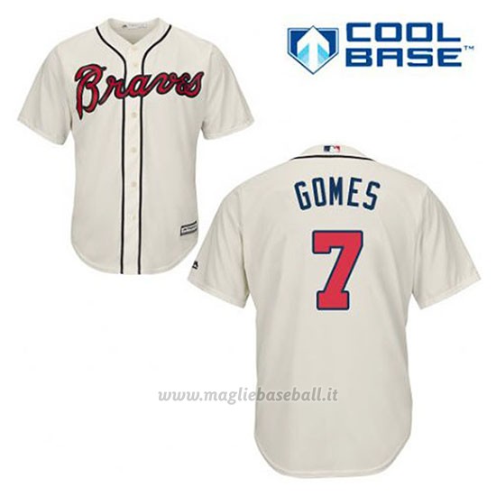 Maglia Baseball Uomo Atlanta Braves 7 Jonny Gomes Crema Alterner Cool Base